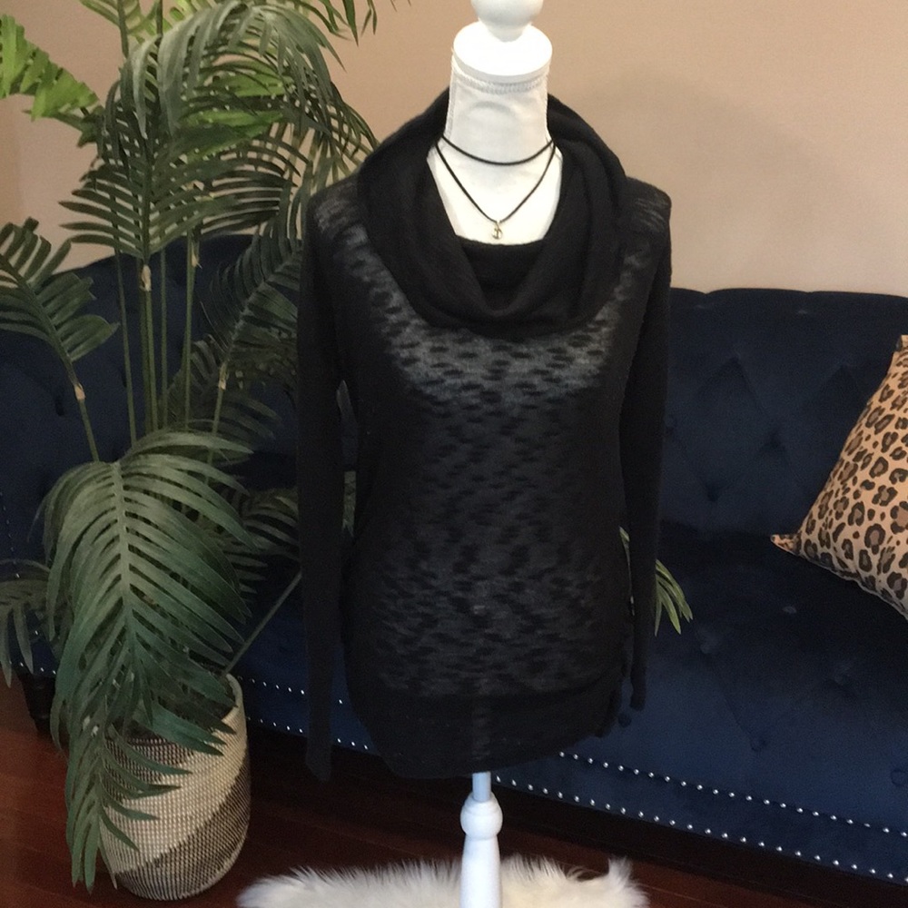 DKNY sheer black cowl neck top